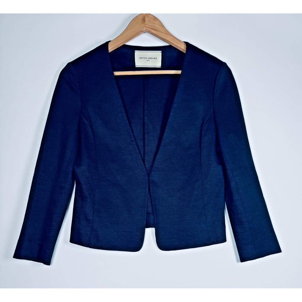United Arrows Tokyo‎ Blazer Womens 38 Blue Cropped Minimalist Made in Japan